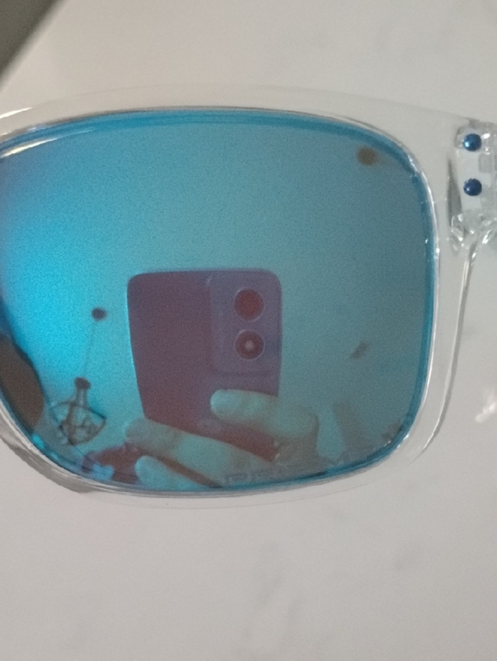 Oakley Clear Frame Holbrook Sunglasses with Blue Mirrored Lenses - Picture 6 of 12